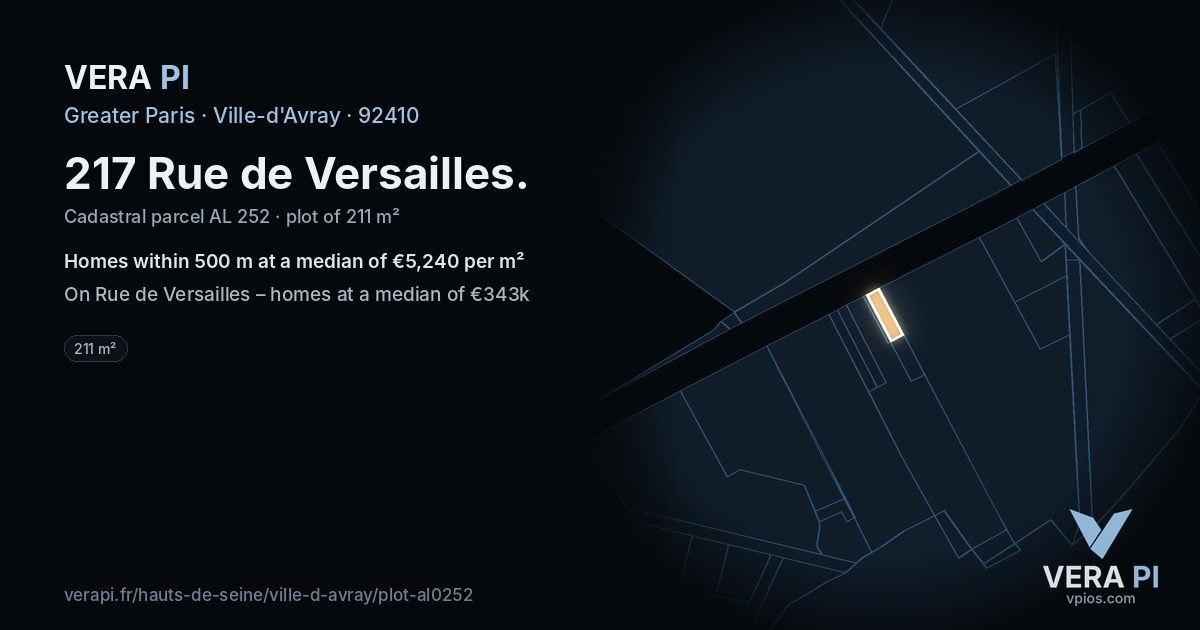 217 Rue de Versailles, Ville-d'Avray at night – the plot lit, the parcels around coloured by the prices near them
