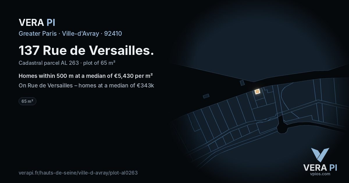 137 Rue de Versailles, Ville-d'Avray at night – the plot lit, the parcels around coloured by the prices near them
