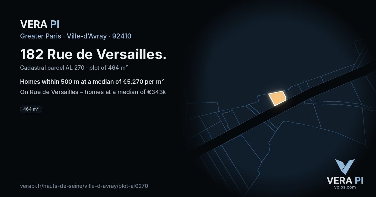 182 Rue de Versailles, Ville-d'Avray at night – the plot lit, the parcels around coloured by the prices near them