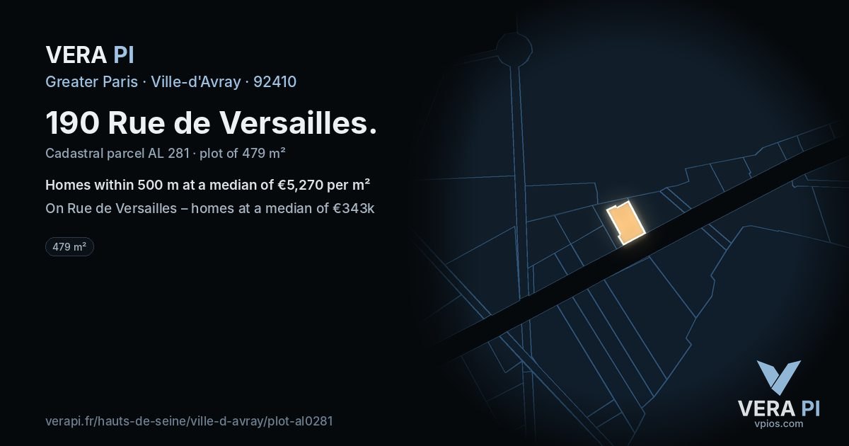 190 Rue de Versailles, Ville-d'Avray at night – the plot lit, the parcels around coloured by the prices near them