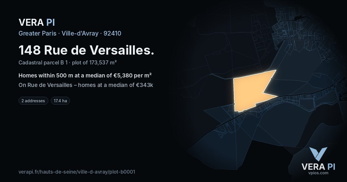 148 Rue de Versailles, Ville-d'Avray at night – the plot lit, the parcels around coloured by the prices near them