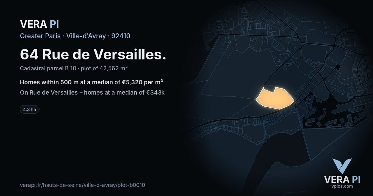 64 Rue de Versailles, Ville-d'Avray at night – the plot lit, the parcels around coloured by the prices near them
