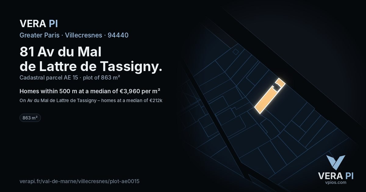 81 Av du Mal de Lattre de Tassigny, Villecresnes at night – the plot lit, the parcels around coloured by the prices near them