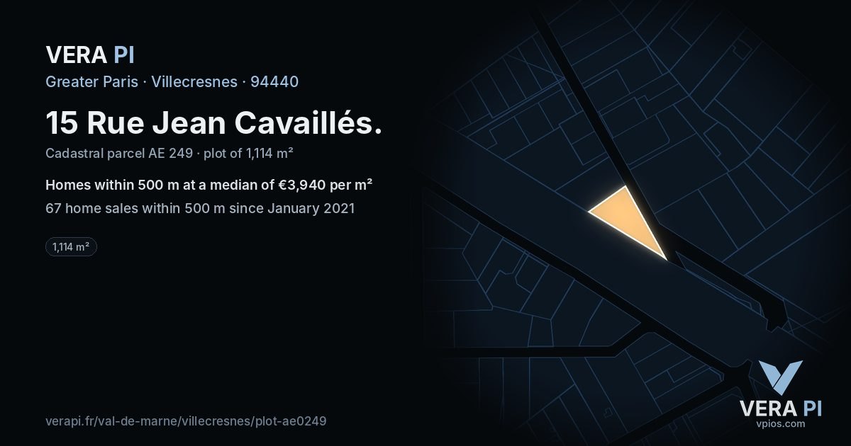 15 Rue Jean Cavaillés, Villecresnes at night – the plot lit, the parcels around coloured by the prices near them
