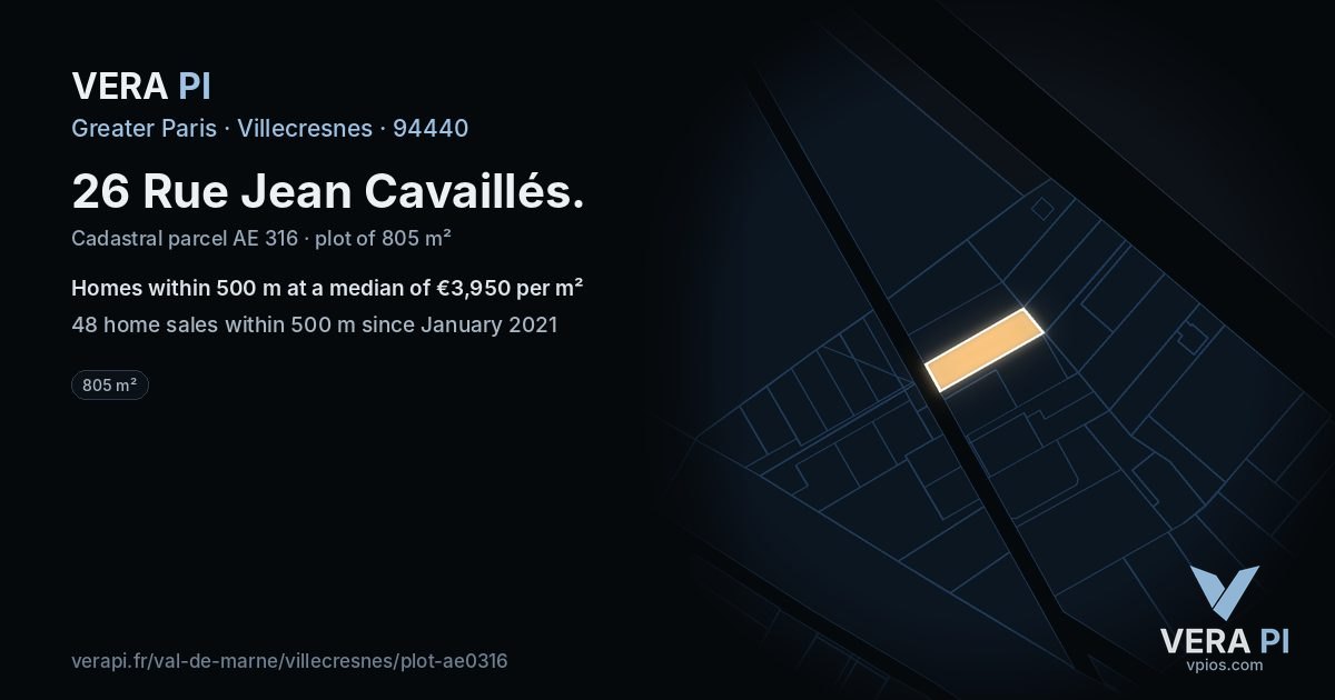 26 Rue Jean Cavaillés, Villecresnes at night – the plot lit, the parcels around coloured by the prices near them