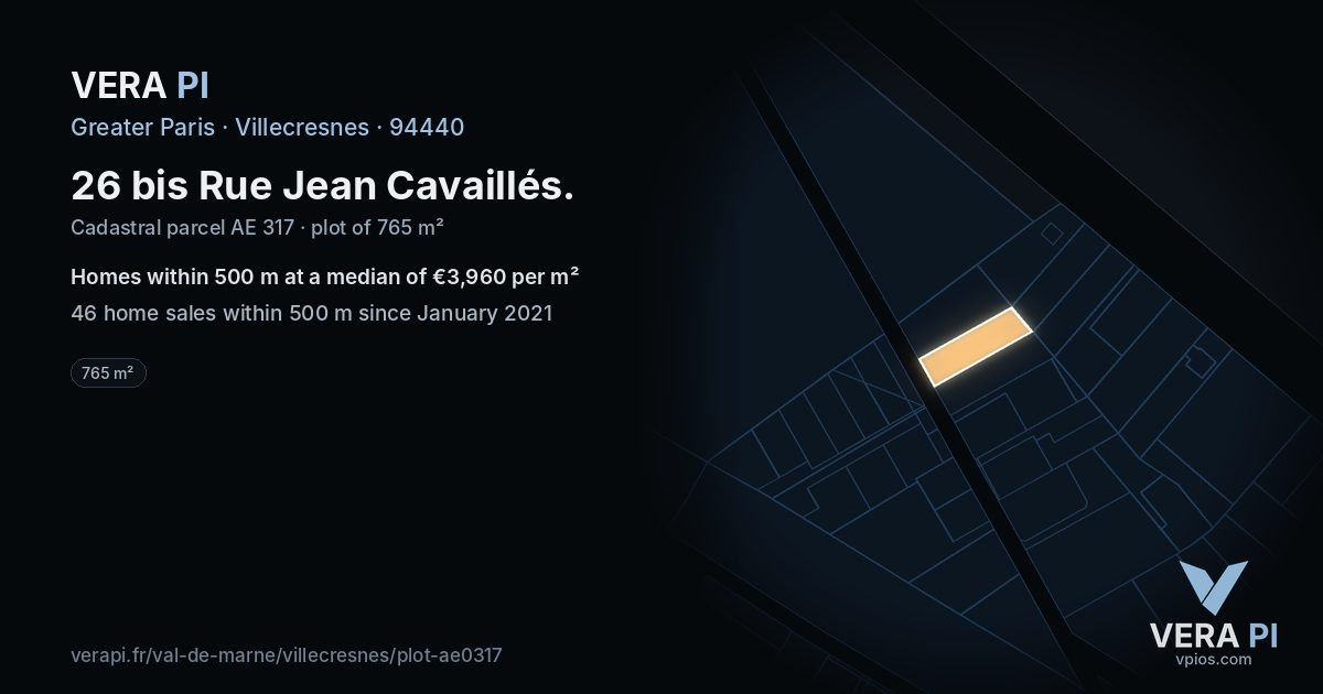 26 bis Rue Jean Cavaillés, Villecresnes at night – the plot lit, the parcels around coloured by the prices near them