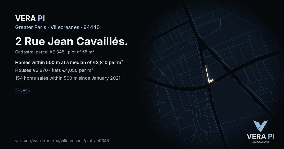2 Rue Jean Cavaillés, Villecresnes at night – the plot lit, the parcels around coloured by the prices near them