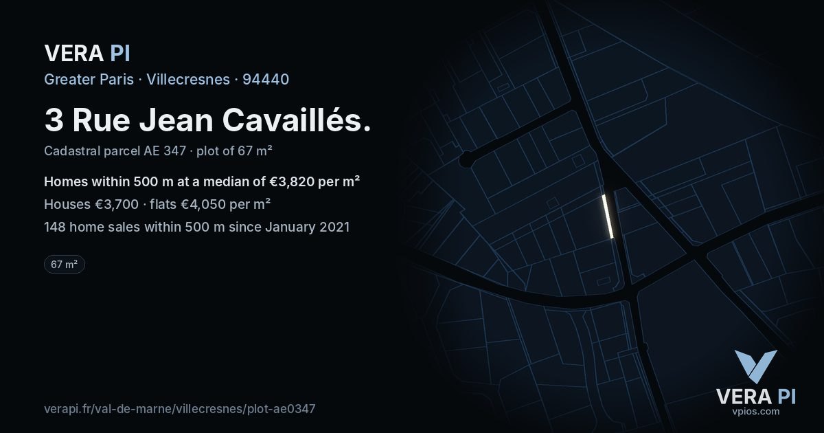 3 Rue Jean Cavaillés, Villecresnes at night – the plot lit, the parcels around coloured by the prices near them