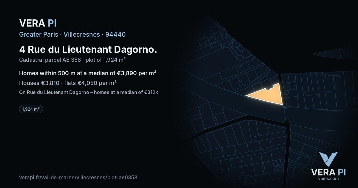 4 Rue du Lieutenant Dagorno, Villecresnes at night – the plot lit, the parcels around coloured by the prices near them