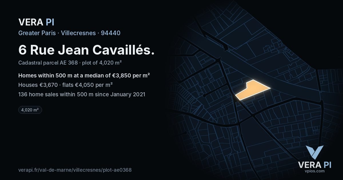 6 Rue Jean Cavaillés, Villecresnes at night – the plot lit, the parcels around coloured by the prices near them