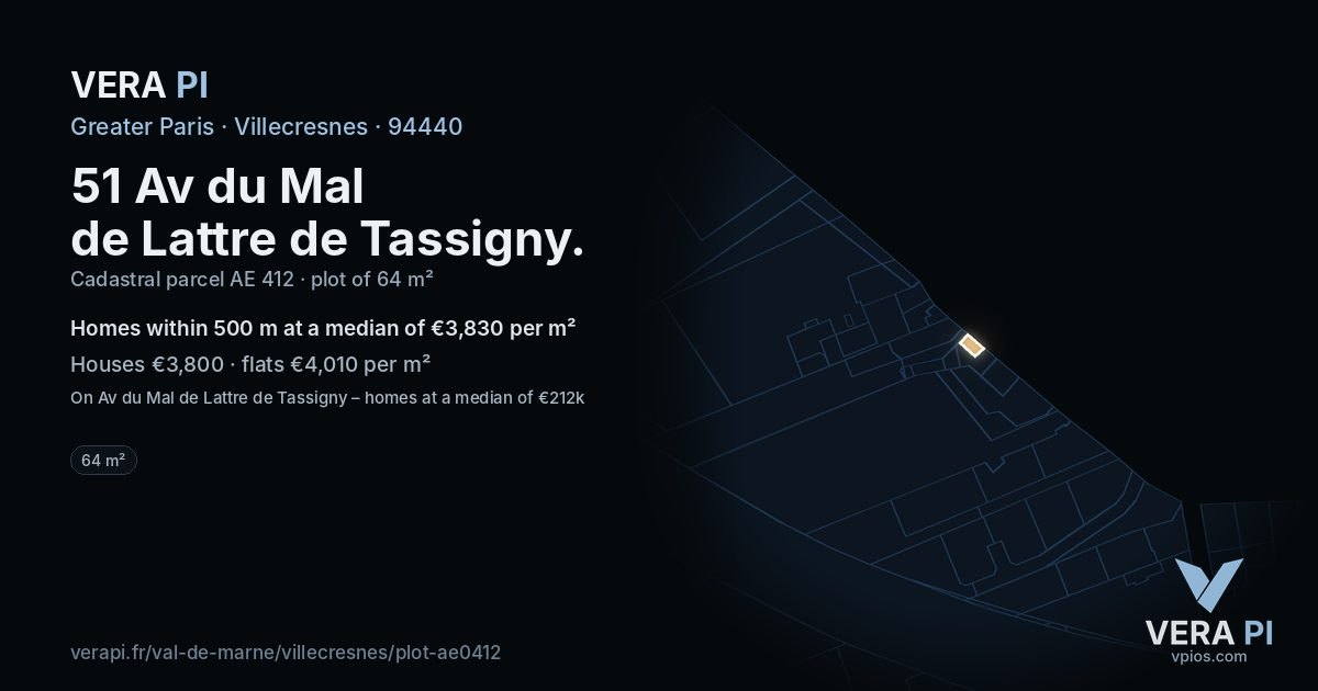 51 Av du Mal de Lattre de Tassigny, Villecresnes at night – the plot lit, the parcels around coloured by the prices near them