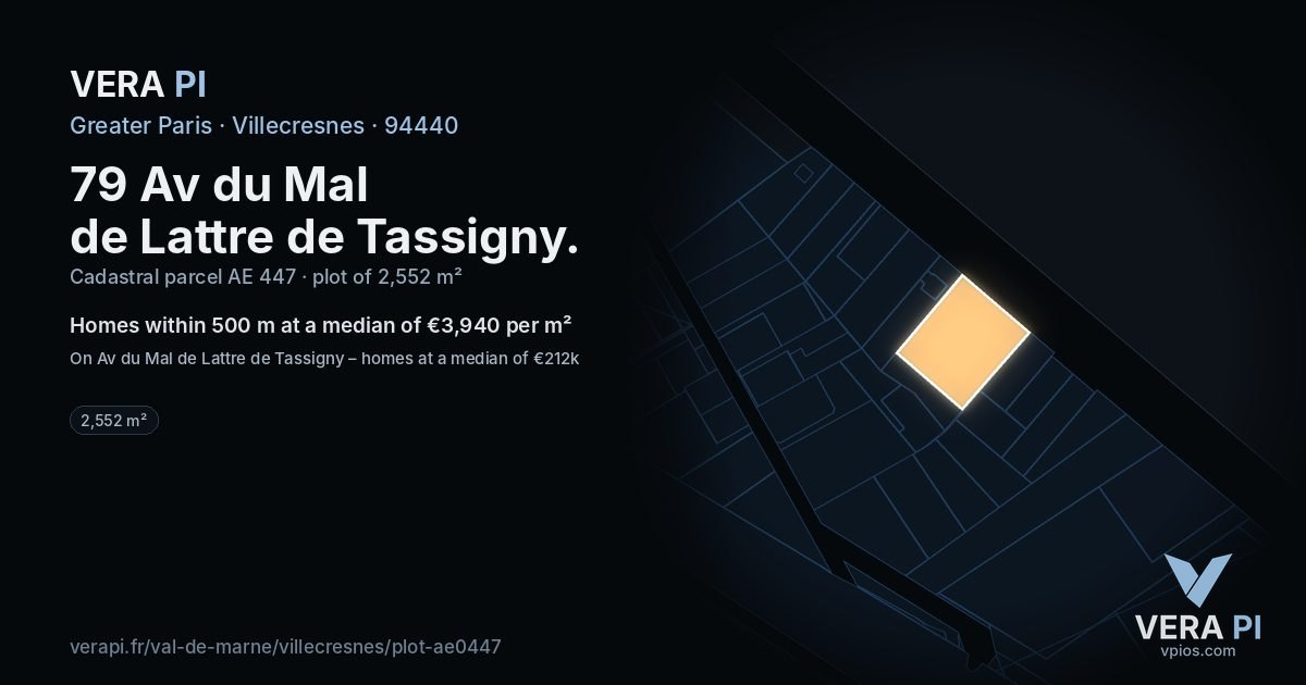 79 Av du Mal de Lattre de Tassigny, Villecresnes at night – the plot lit, the parcels around coloured by the prices near them