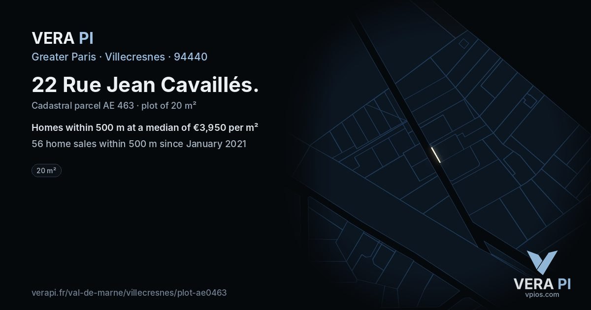 22 Rue Jean Cavaillés, Villecresnes at night – the plot lit, the parcels around coloured by the prices near them