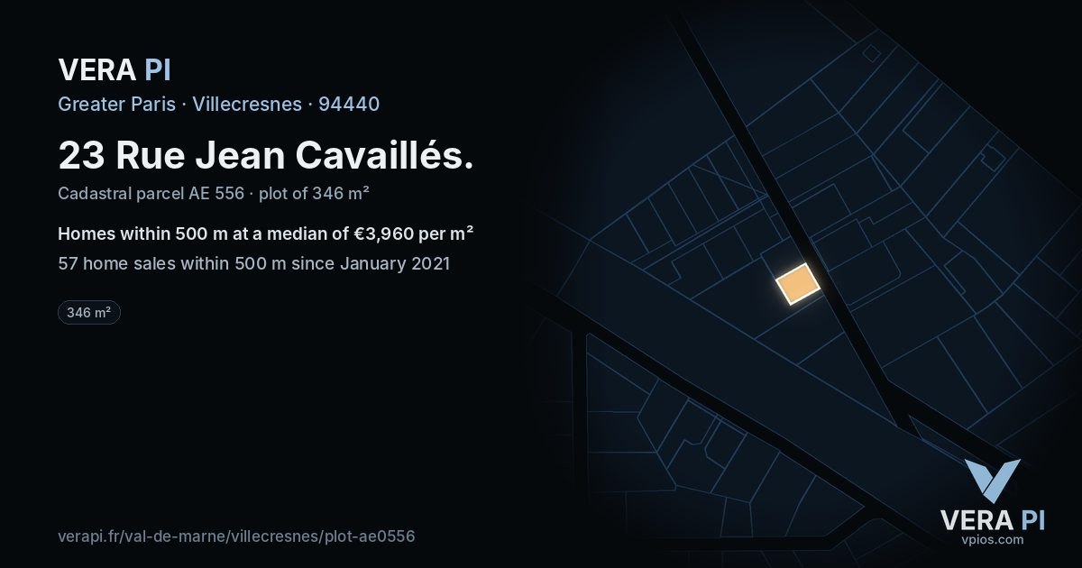 23 Rue Jean Cavaillés, Villecresnes at night – the plot lit, the parcels around coloured by the prices near them
