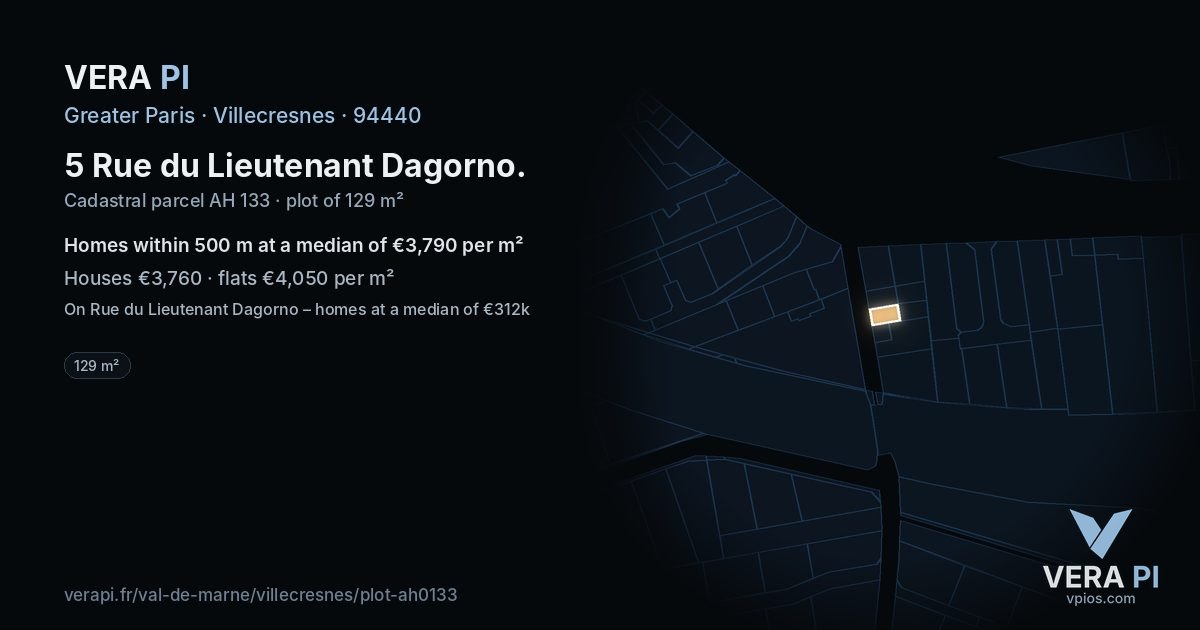5 Rue du Lieutenant Dagorno, Villecresnes at night – the plot lit, the parcels around coloured by the prices near them