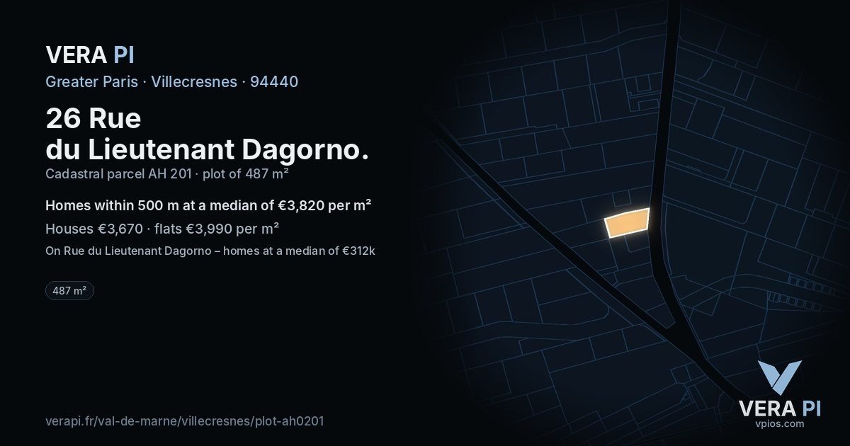 26 Rue du Lieutenant Dagorno, Villecresnes at night – the plot lit, the parcels around coloured by the prices near them