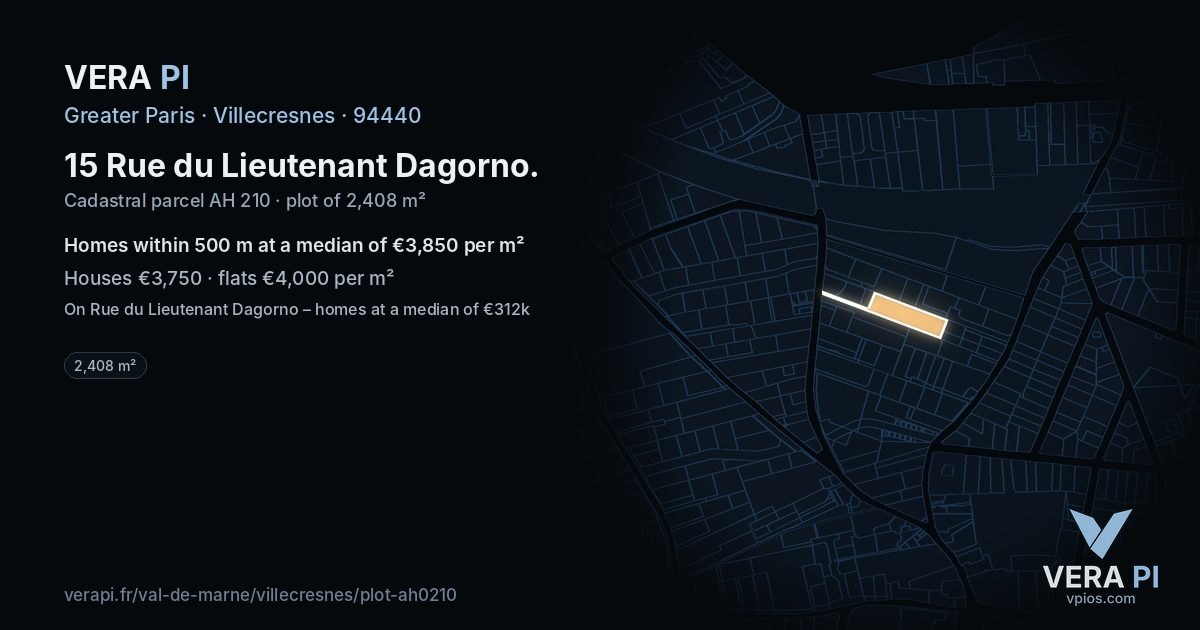 15 Rue du Lieutenant Dagorno, Villecresnes at night – the plot lit, the parcels around coloured by the prices near them
