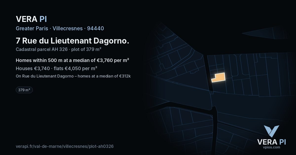 7 Rue du Lieutenant Dagorno, Villecresnes at night – the plot lit, the parcels around coloured by the prices near them