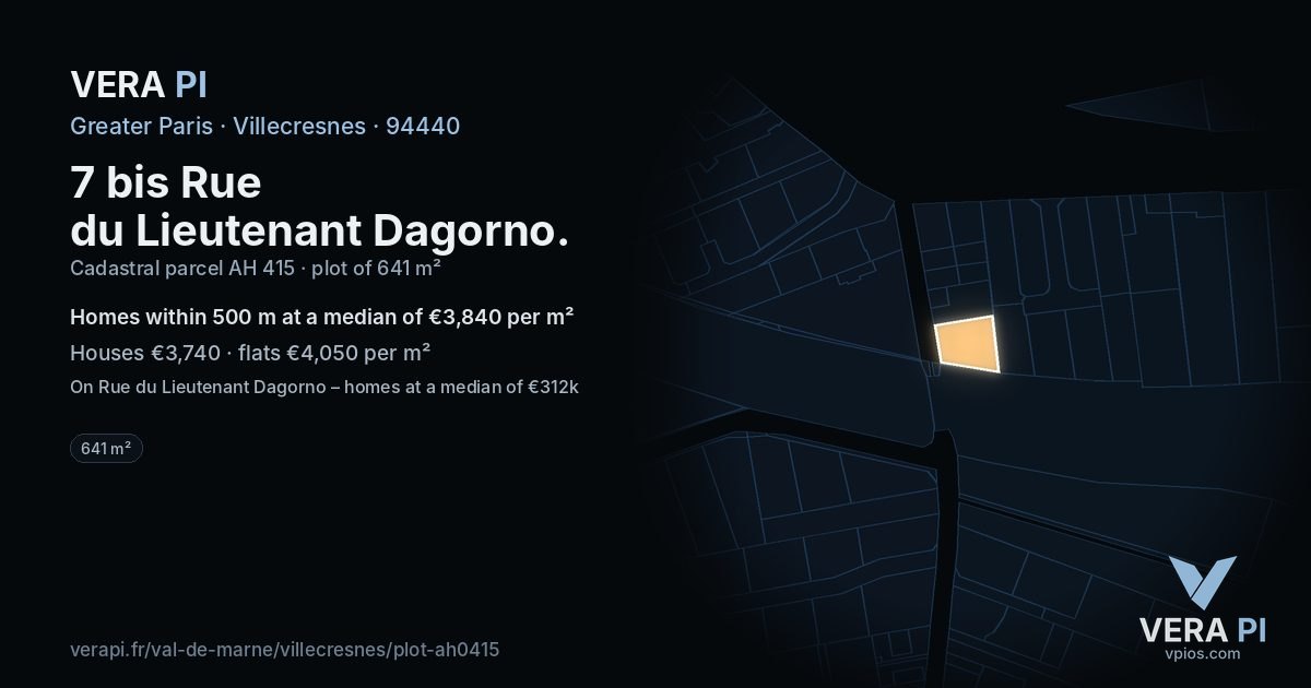 7 bis Rue du Lieutenant Dagorno, Villecresnes at night – the plot lit, the parcels around coloured by the prices near them