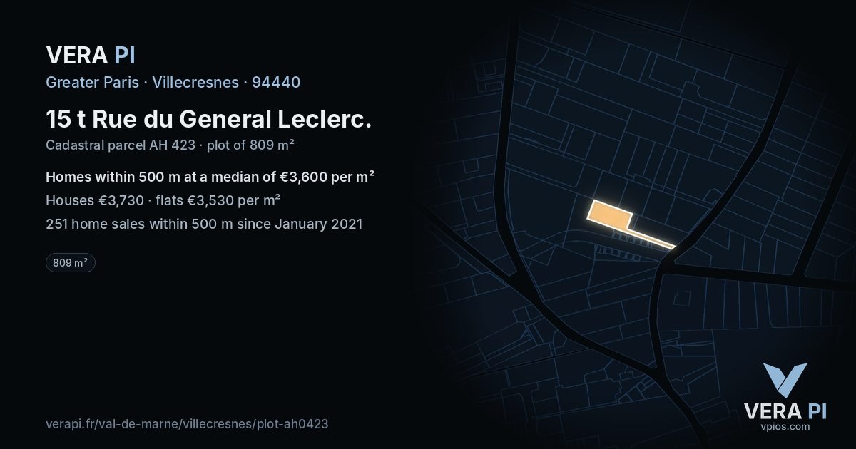 15 t Rue du General Leclerc, Villecresnes at night – the plot lit, the parcels around coloured by the prices near them