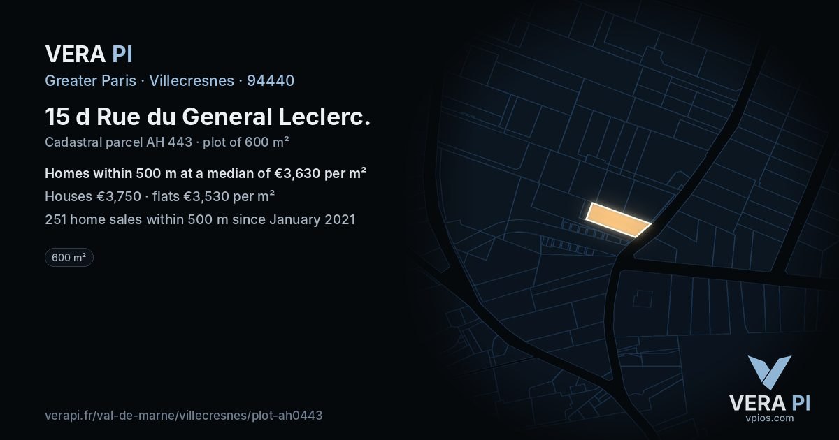 15 d Rue du General Leclerc, Villecresnes at night – the plot lit, the parcels around coloured by the prices near them