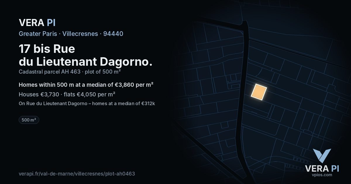 17 bis Rue du Lieutenant Dagorno, Villecresnes at night – the plot lit, the parcels around coloured by the prices near them
