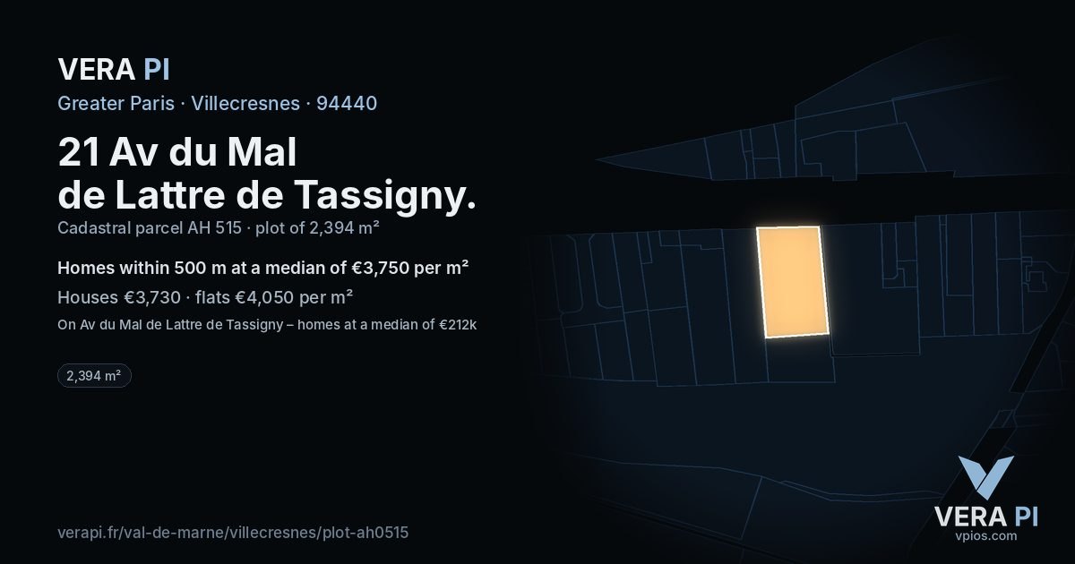 21 Av du Mal de Lattre de Tassigny, Villecresnes at night – the plot lit, the parcels around coloured by the prices near them