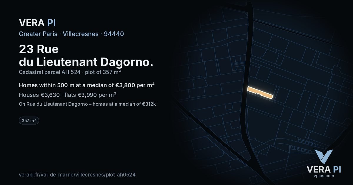 23 Rue du Lieutenant Dagorno, Villecresnes at night – the plot lit, the parcels around coloured by the prices near them