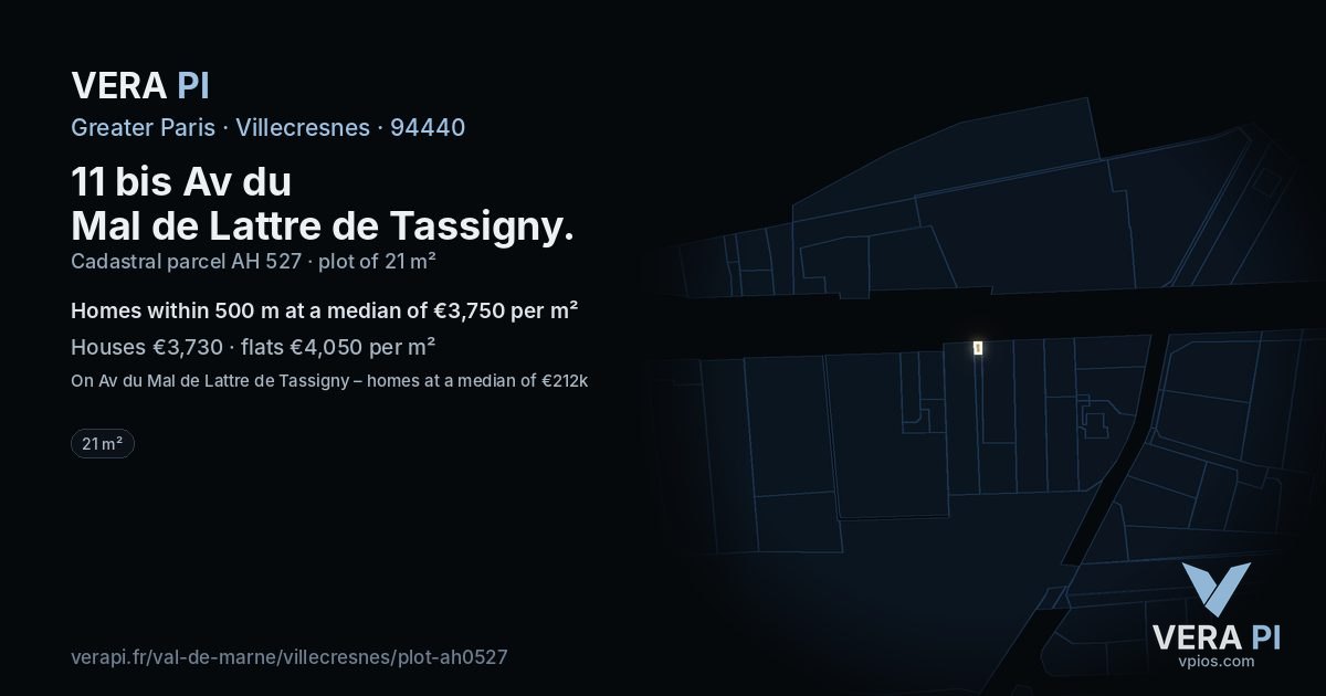 11 bis Av du Mal de Lattre de Tassigny, Villecresnes at night – the plot lit, the parcels around coloured by the prices near them