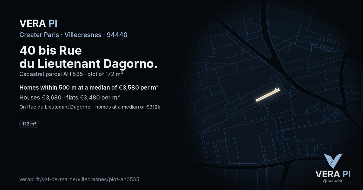 40 bis Rue du Lieutenant Dagorno, Villecresnes at night – the plot lit, the parcels around coloured by the prices near them