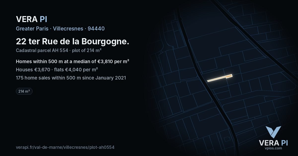 22 ter Rue de la Bourgogne, Villecresnes at night – the plot lit, the parcels around coloured by the prices near them