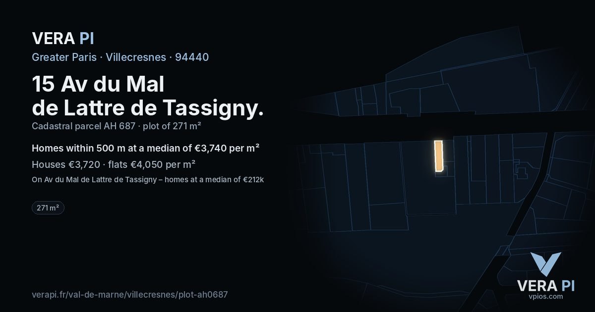 15 Av du Mal de Lattre de Tassigny, Villecresnes at night – the plot lit, the parcels around coloured by the prices near them