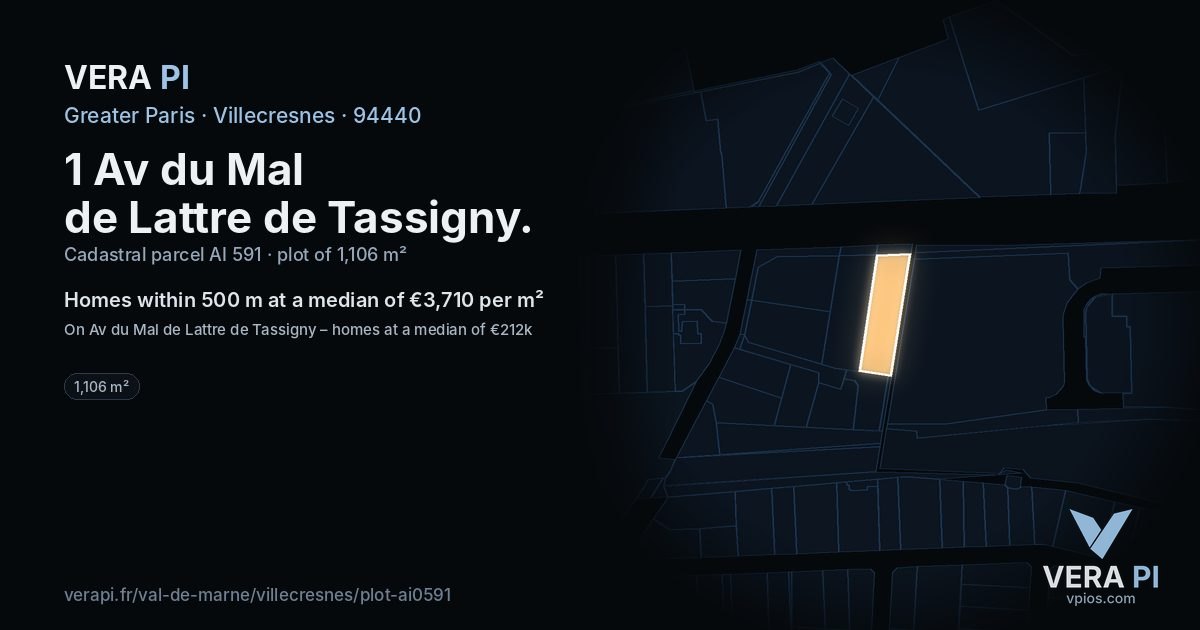 1 Av du Mal de Lattre de Tassigny, Villecresnes at night – the plot lit, the parcels around coloured by the prices near them