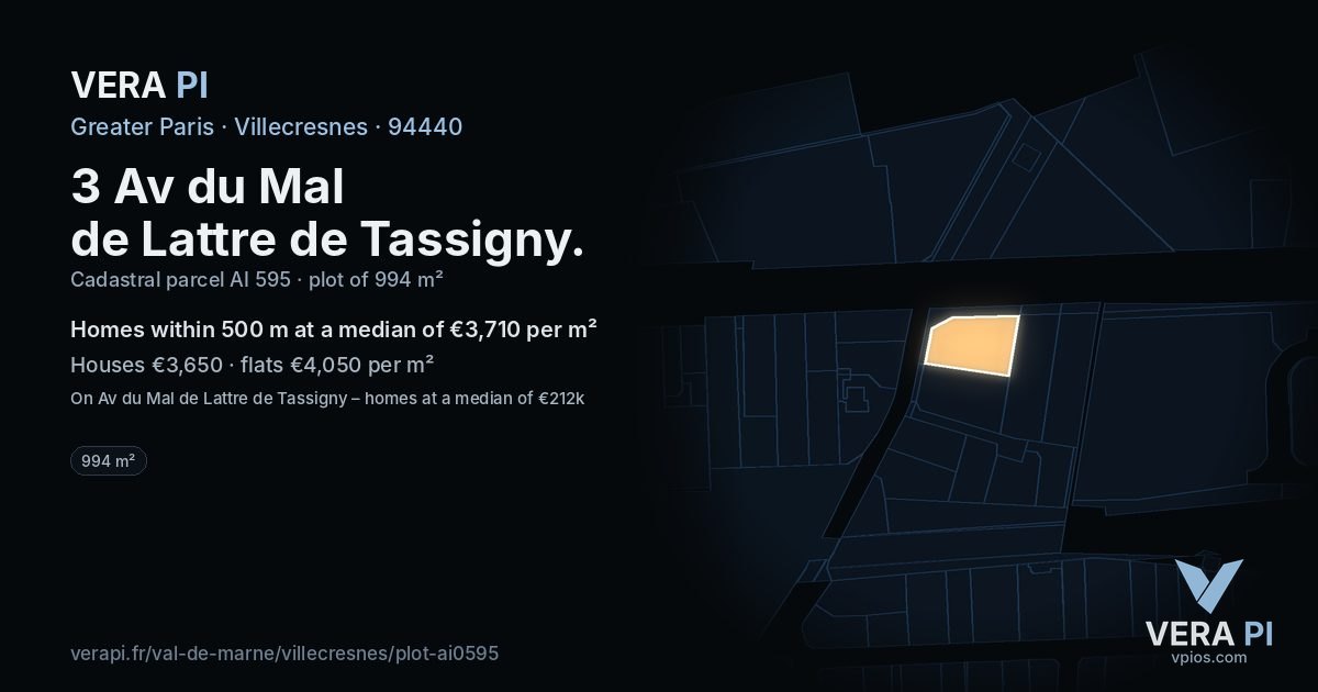3 Av du Mal de Lattre de Tassigny, Villecresnes at night – the plot lit, the parcels around coloured by the prices near them