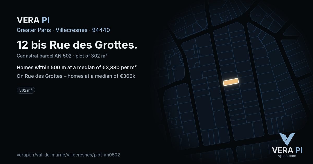 12 bis Rue des Grottes, Villecresnes at night – the plot lit, the parcels around coloured by the prices near them