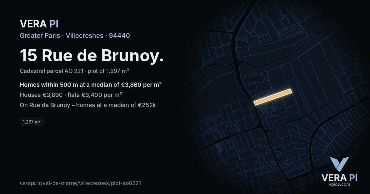 15 Rue de Brunoy, Villecresnes at night – the plot lit, the parcels around coloured by the prices near them