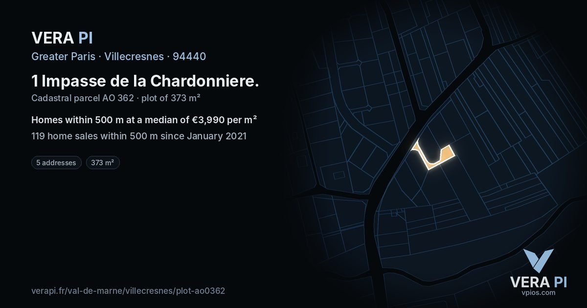 1 Impasse de la Chardonniere, Villecresnes at night – the plot lit, the parcels around coloured by the prices near them