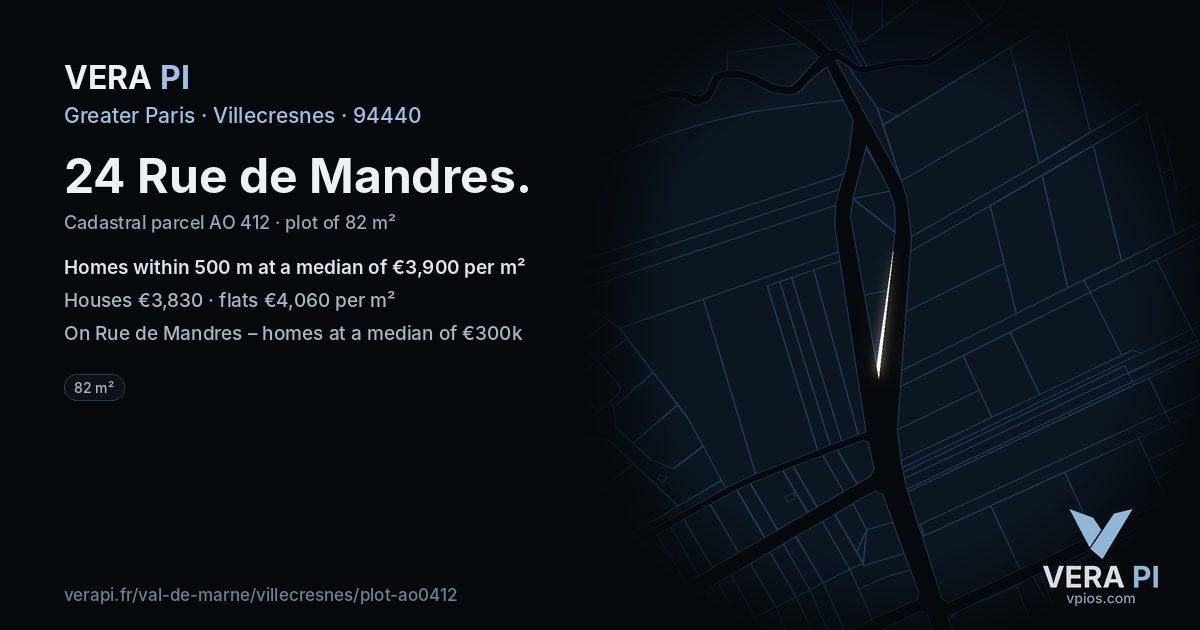 24 Rue de Mandres, Villecresnes at night – the plot lit, the parcels around coloured by the prices near them