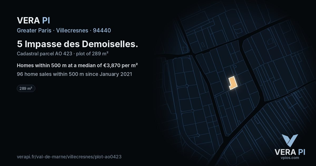 5 Impasse des Demoiselles, Villecresnes at night – the plot lit, the parcels around coloured by the prices near them