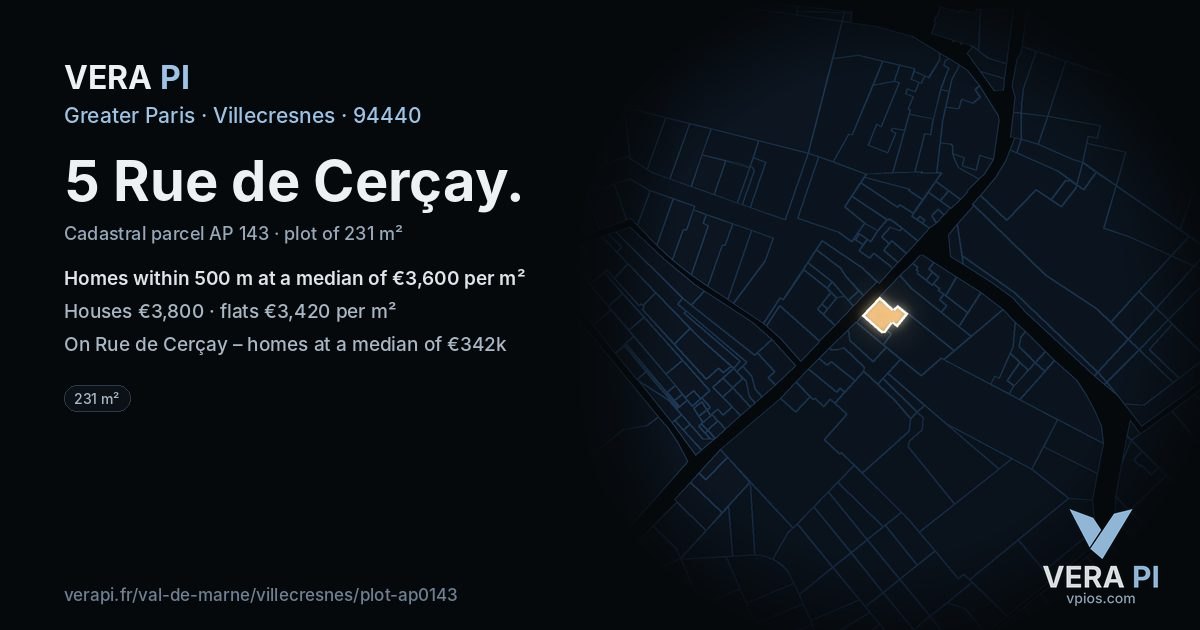 5 Rue de Cerçay, Villecresnes at night – the plot lit, the parcels around coloured by the prices near them