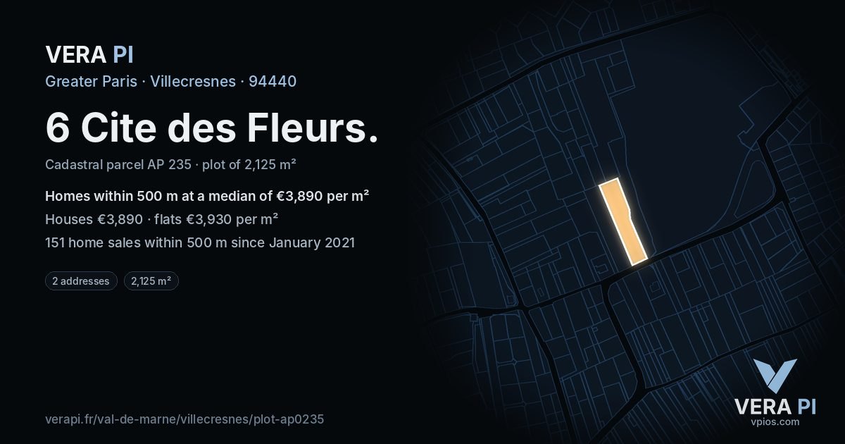 6 Cite des Fleurs, Villecresnes at night – the plot lit, the parcels around coloured by the prices near them