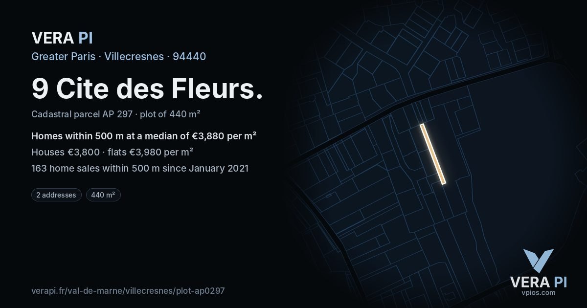 9 Cite des Fleurs, Villecresnes at night – the plot lit, the parcels around coloured by the prices near them