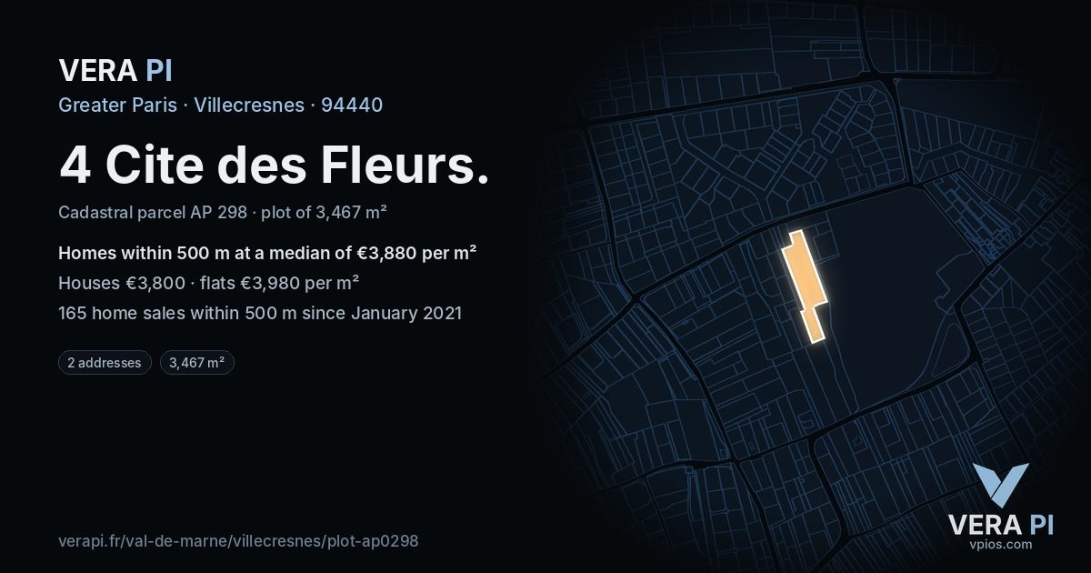 4 Cite des Fleurs, Villecresnes at night – the plot lit, the parcels around coloured by the prices near them