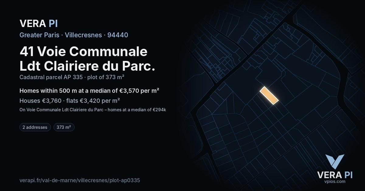 41 Voie Communale Ldt Clairiere du Parc, Villecresnes at night – the plot lit, the parcels around coloured by the prices near them