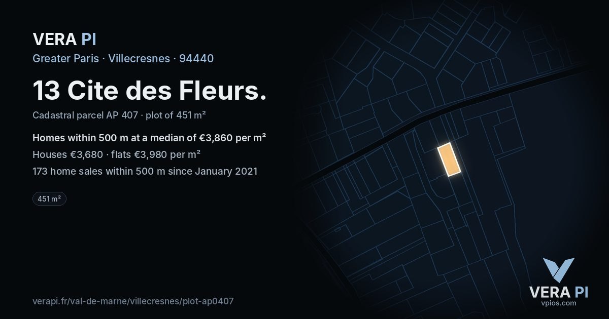 13 Cite des Fleurs, Villecresnes at night – the plot lit, the parcels around coloured by the prices near them