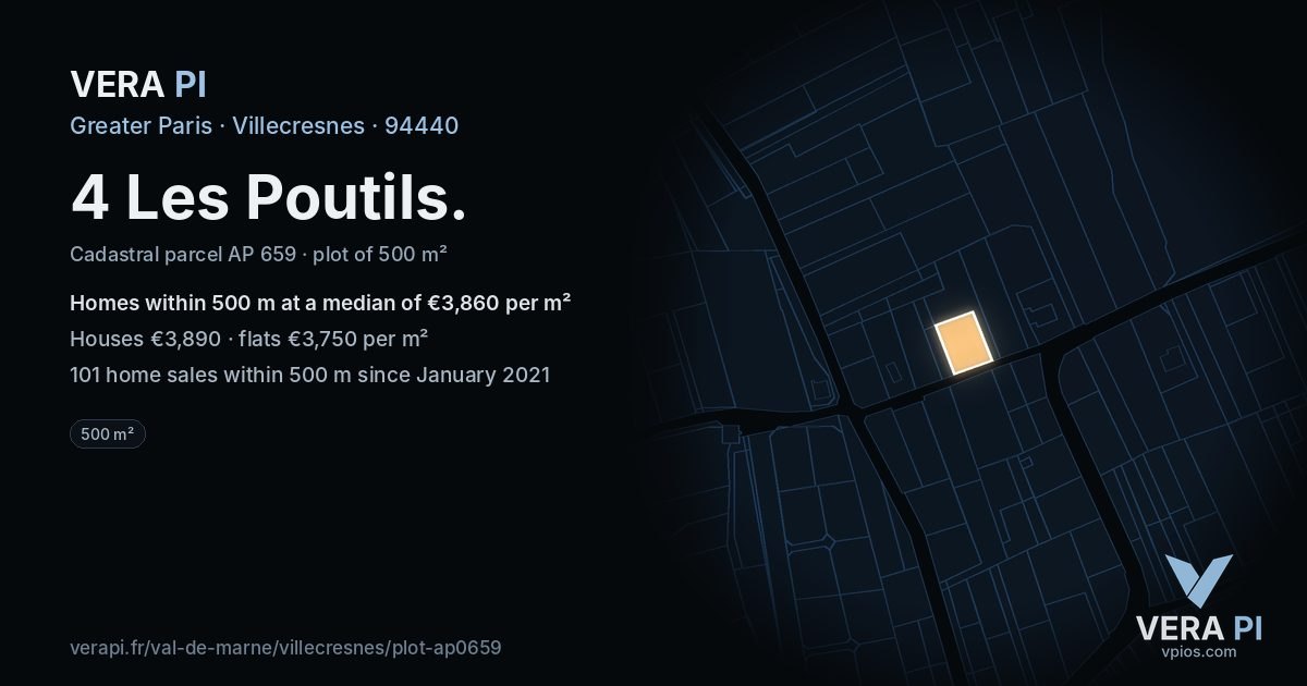 4 Les Poutils, Villecresnes at night – the plot lit, the parcels around coloured by the prices near them