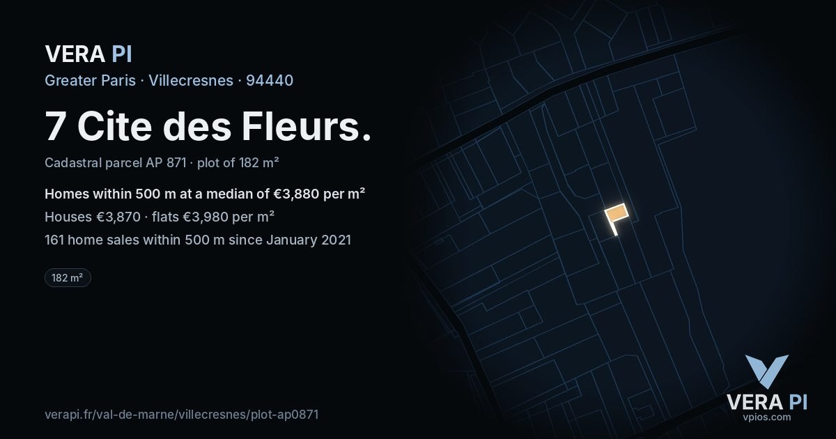 7 Cite des Fleurs, Villecresnes at night – the plot lit, the parcels around coloured by the prices near them