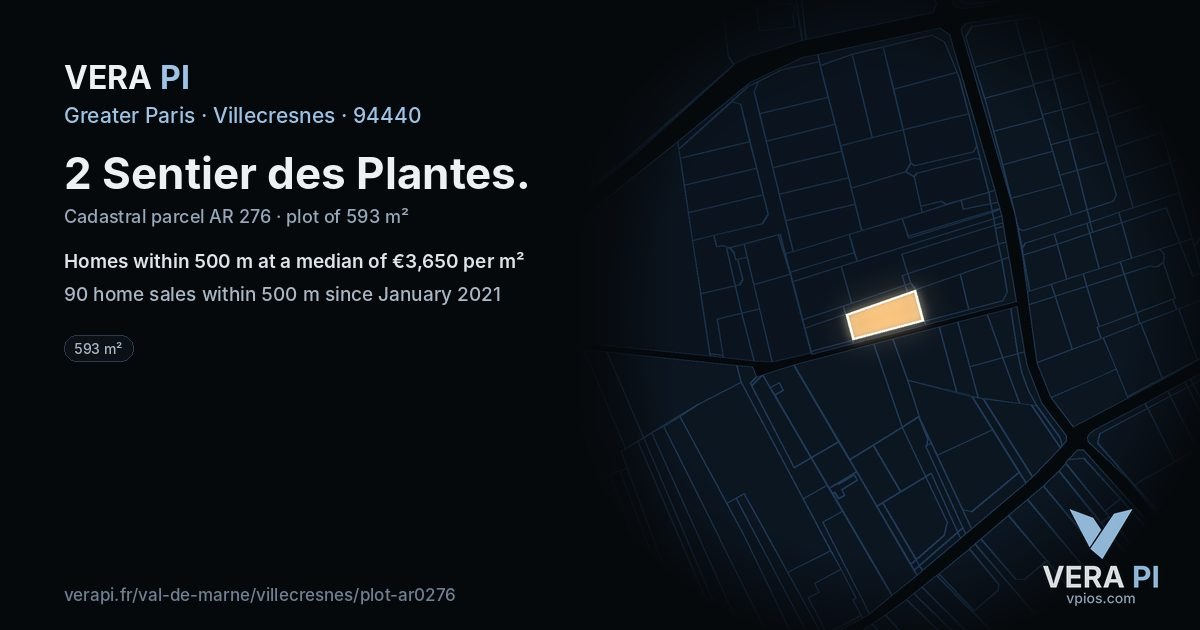 2 Sentier des Plantes, Villecresnes at night – the plot lit, the parcels around coloured by the prices near them