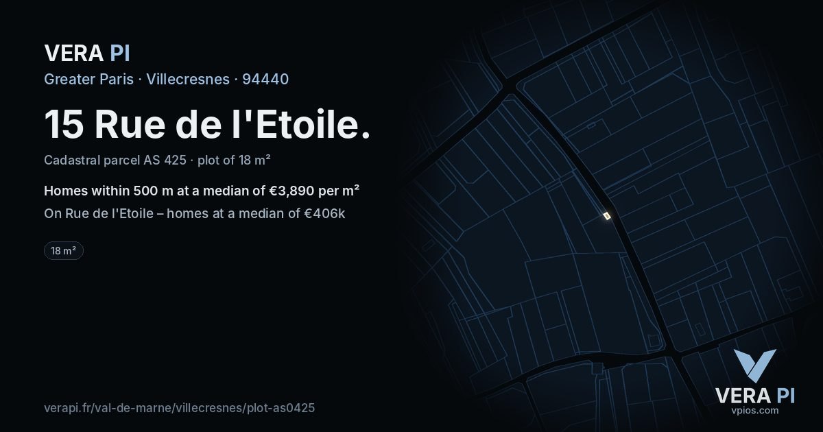 15 Rue de l'Etoile, Villecresnes at night – the plot lit, the parcels around coloured by the prices near them