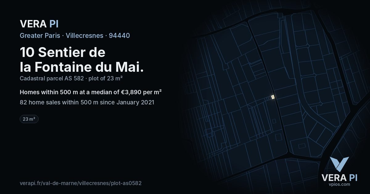 10 Sentier de la Fontaine du Mai, Villecresnes at night – the plot lit, the parcels around coloured by the prices near them